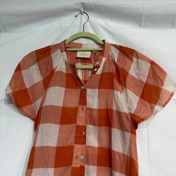 Anthropologie Maeve Orange Gingham Button Down Sz XS - Picture 3 of 13